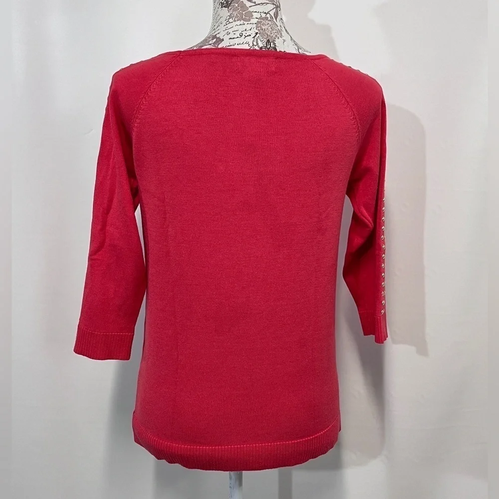 COPY - CARMEN MARC VALVO Poppy red 3/4 sleeve top size M - Picture 6 of 12